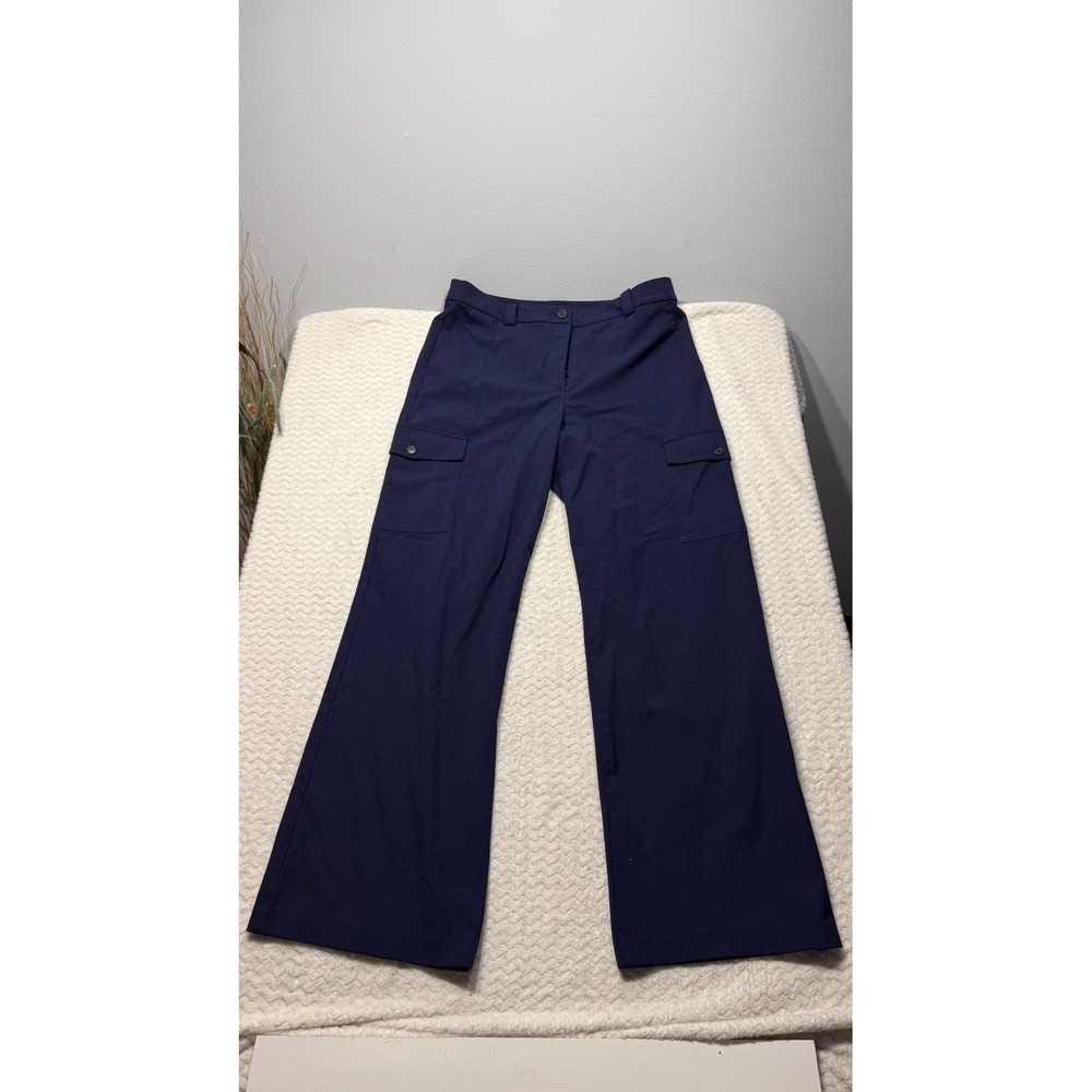 Loft Navy Blue Wide Leg Cargo Pants Size 12T Tall Stretch Professional Trousers